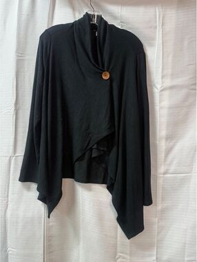 Bobeau Black Rayon Blend Draped Open Front Cardigan with Button Detail, Size M